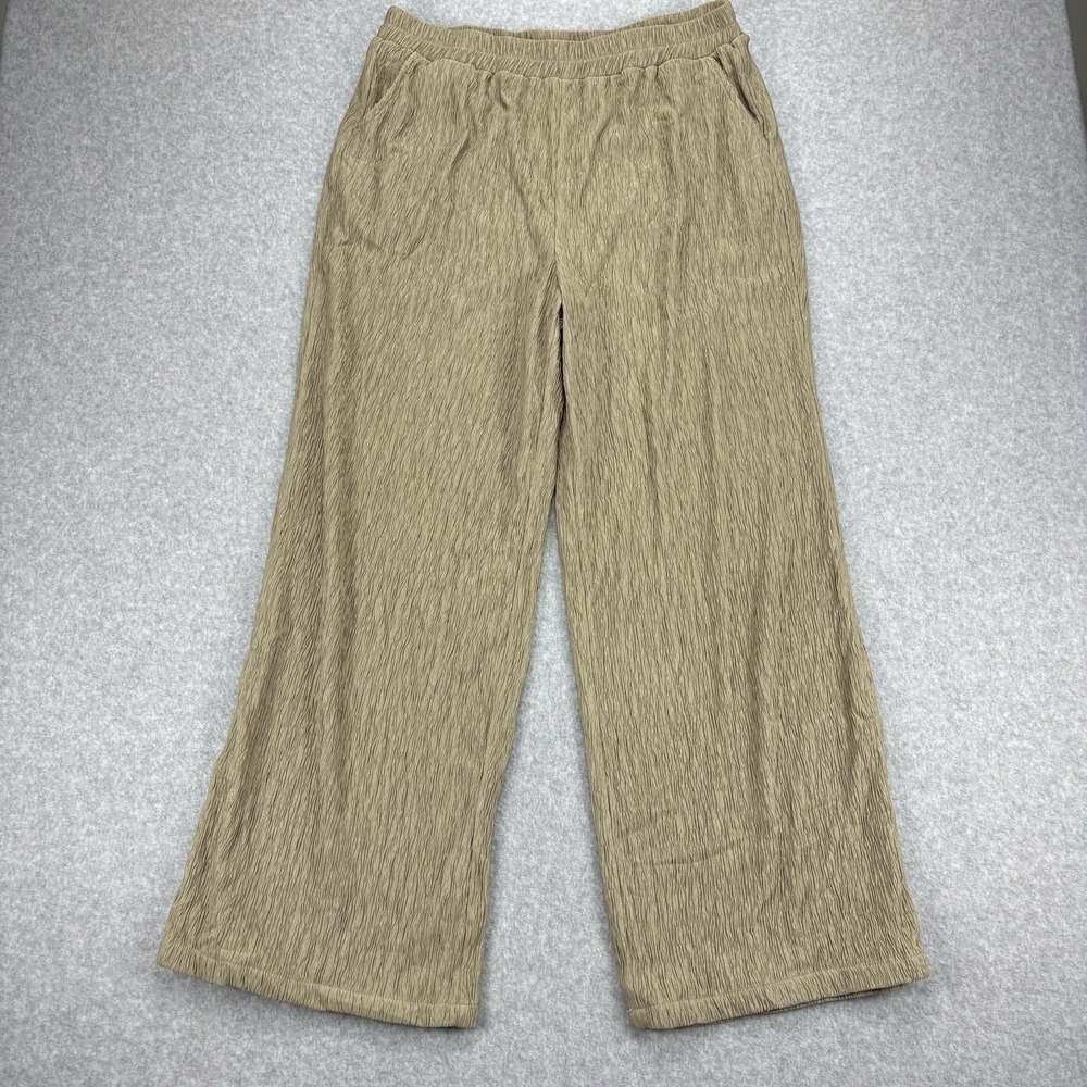 Womens Pants XL Beige Crinkle Wide Leg Versatile Elastic Waist Summer Minimalist